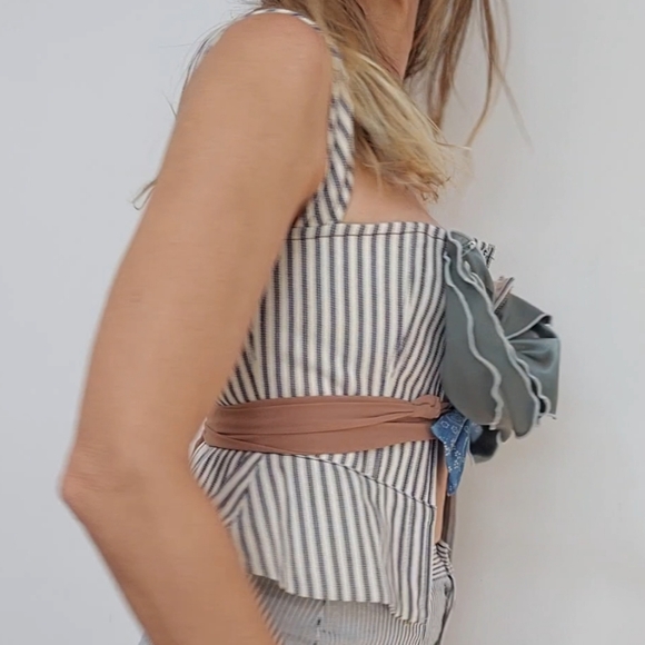 Grover Rad LA sustainable Maison Cleo level bespoke pinstriped corset top xxs - Picture 8 of 10